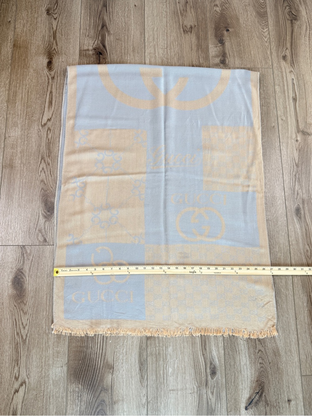Gucci Cashmere & Silk Monogram Scarf soft dove gray & warm beige (sand/tan) - Picture 10 of 11